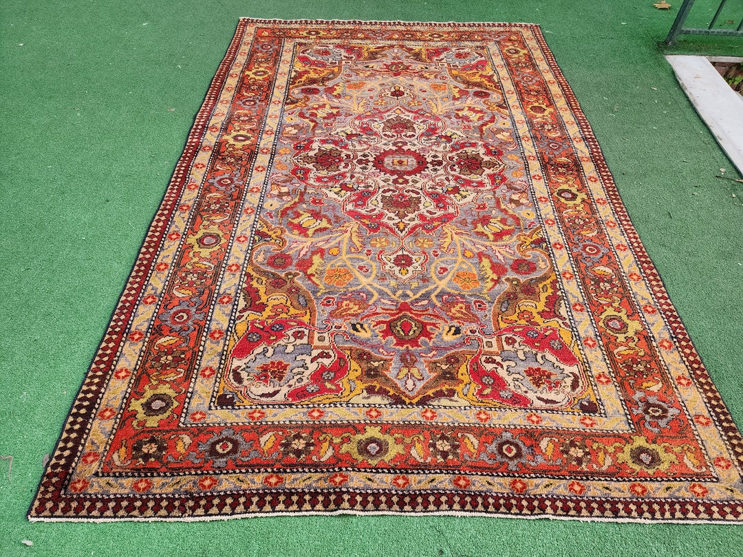Antique Turkish Rug 8 X 5 Ft Antique Overdyed Pastel Vintage Etsy