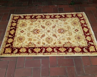 Vintage Turkish Rug, Beige Oushak Floor Rug, 95 x 150 cm