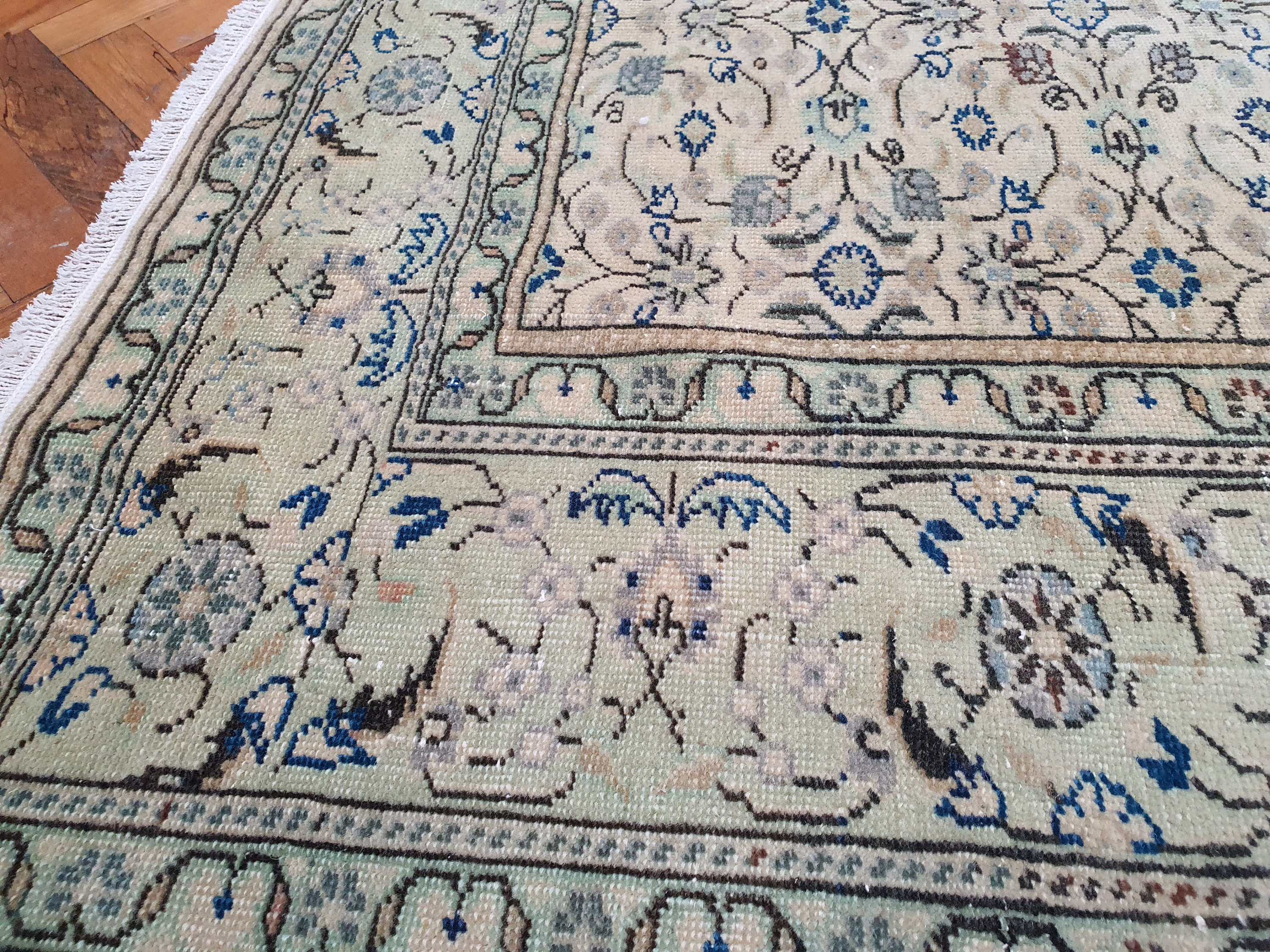 Vintage Turkish Rug 9 Ft 3 in X 6 Ft 5 In, Grey Blue and
