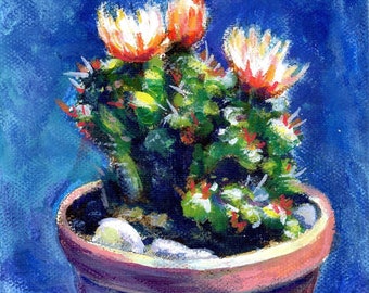 The Cactus - Original impressionist acrylic painting Jennifer Jerrytone unframed houseplant art southwest boho picture