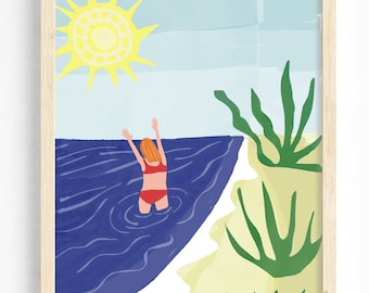 Sun Fun Print Donna in spiaggia in Ocean Vacation Island 8x10 11x14