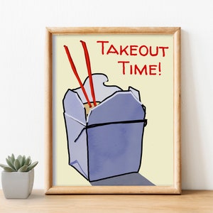 Takeout Time Original Art Print Food Kitchen Art Fast Food Modern Dining