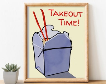 Takeout Time Original Art Print Food Kitchen Art Fast Food Modern Dining