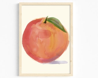 Watercolor Fresh Peach Still life Fine  Art Print 8X10 11X14 12X16 cream background kitchen art