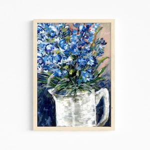 Delphiniums in Vase Still life Wall Art Poster 8X10, 11X14, 16X20, 18X24, 24X36, impressionist art fine art image 1