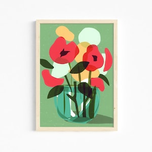 Mint Floral Still life Wall Art Print Poster 8 X 10, 11 X 14&quot;, 16 X 20&quot;, 18 X 24&quot;, 24 X 36 &quot; Impressionist Minimalist Flower Bouquet Retro