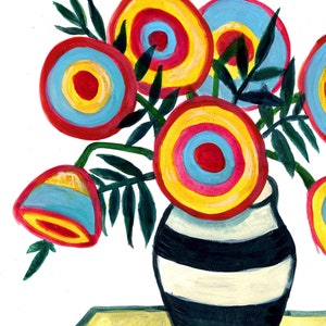 Original Modern Abstract Floral in Black and White Vase Acrylic on Watercolor paper 11 x 13.75 inches Jennifer Jerrytone still life