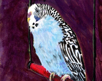 Parakeet Budgie Portrait Original Acrylic Bird Painting on 6x8" gallery wrapped canvas Pet Artwork