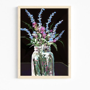 Wildblumen im Quallenglas - Original Kunstdruck Stillleben Wandposter 20 x 20 cm, 20 x 30 cm impressionistisch dunkel geblümt