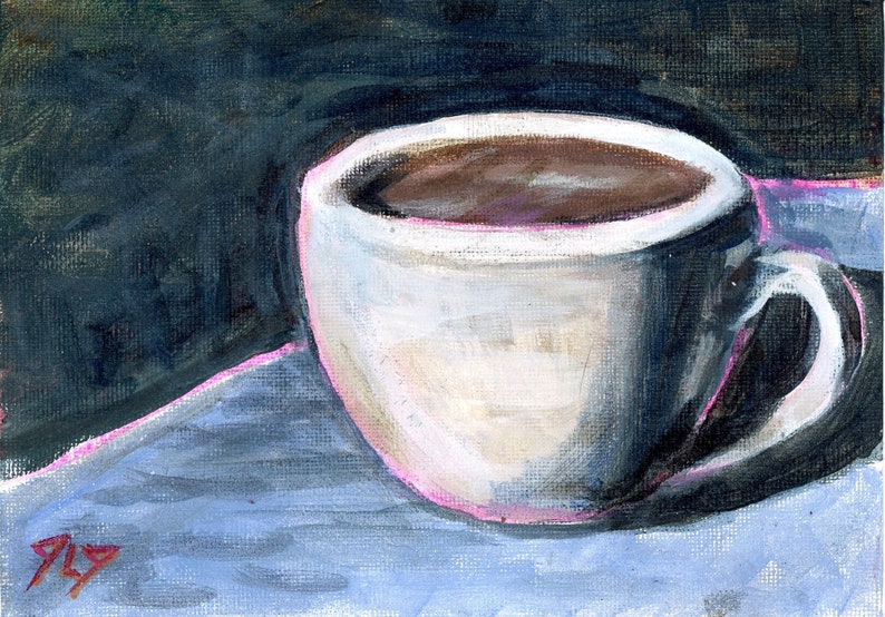 Cup of Coffee Original 5x7 Acrylic Still life Impressionist Coffee Painting image 1