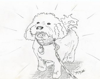 Original Pen and Ink Dog Drawing " Little Dog"  5.5"x9" Pet portrait small dog artwork sketch