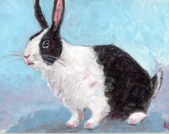 Dutch Rabbit 5X7 inch original portrait acrylic painting on canvas board bunny farmhouse modern country pet animal art Jerrytone