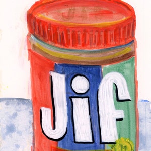 Jif Burro di Arachidi Pittura acrilica originale su carta pesante senza cornice 5x8"