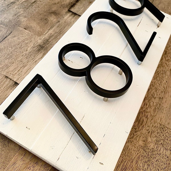 White Wood Address Plaque Horizontal w/ Floating Numbers (shiplap rustic farmhouse reclaimed wood)