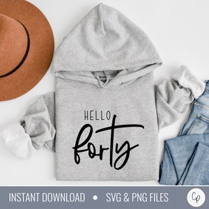 Hello Forty SVG | Birthday Girl Svg | 40th Birthday Svg | Birthday Shirt Svg | Adult Birthday Svg | It&#39;s My Birthday | Cut File for Cricut