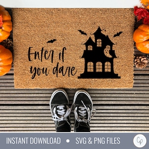 Paillasson maison hantée SVG | Entrez si vous osez svg | Svg Halloween | Halloween paillasson svg | Automne svg | Svg tendance | Chauve-souris svg | Svg fantôme