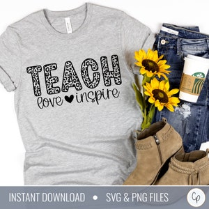 Leer liefde inspireren SVG | Luipaard Leraar Svg | Leraar Waardering | Leuke Leraar Svg | Luipaard Svg | Retro Svg | T-shirt gesneden bestanden