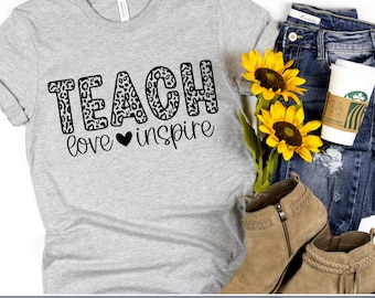 Teach Love Inspire SVG | Leopard Teacher Svg | Teacher Appreciation | Cute Teacher Svg | Leopard Svg | Retro Svg | T-Shirt Cut Files