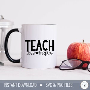 Leer liefde inspireren SVG | Luipaard Leraar Svg | Leraar Waardering | Leuke Leraar Svg | Koffiemok Svg | Retro Svg | T-shirt gesneden bestanden