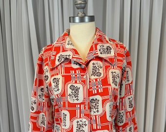 Ladies Vintage 1970s Orange Brown Dog Collar Shirt Size Small Bust 35