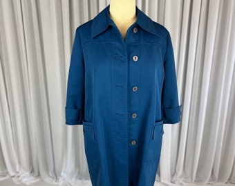 Ladies Blue Forecaster of Boston Trench Rain Coat 1960s 1970s Vintage Plus Size Modern Size Large XL