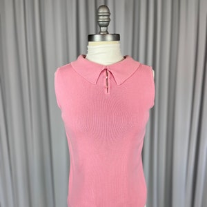 Vintage 1980s Size Medium Retro Pink Collared Sleeveless Cotton Sweater Blouse with Buttons