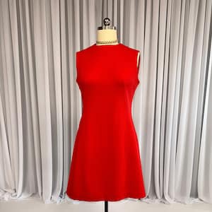 Vintage 1960s Handmade Ruby Red Sleeveless Polyester Shift Dress image 1