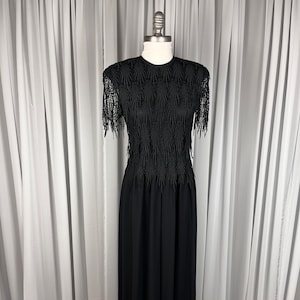 1980s Vintage Black Lace Fringe Special Occasion Jumpsuit Jumper Nightway Collections Size Small Medium Bust 34-36” Modern Size 4-6