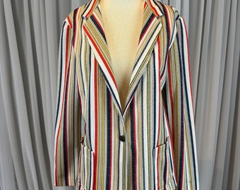 70s 80s Vintage Ladies Striped Casual Blazer Jacket with Wide Lapel