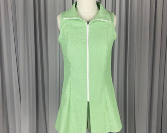 Vintage Inspired Retro 1970s Seersucker Tennis Dress with Shorts Green Stripe