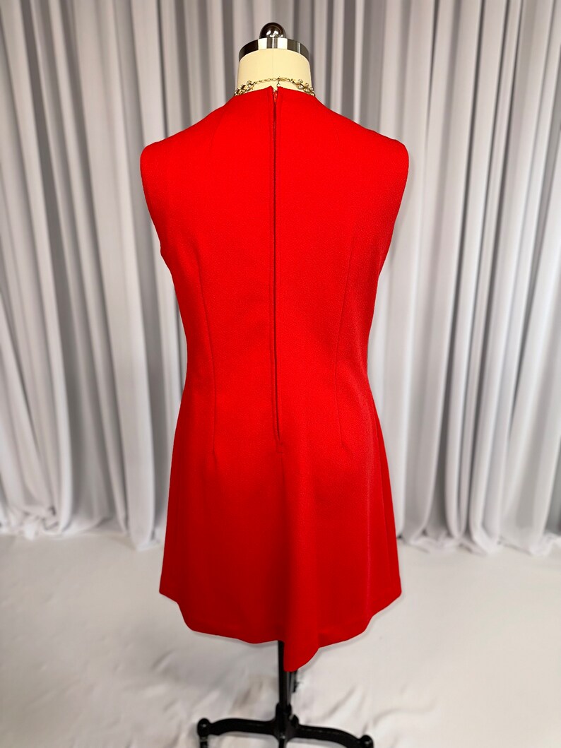 Vintage 1960s Handmade Ruby Red Sleeveless Polyester Shift Dress image 5