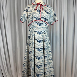 Late 40s Early 50s Reproduction Blue White Red Patriotic Cotton Party Dress