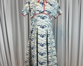 Late 40s Early 50s Reproduction Blue White Red Patriotic Cotton Party Dress