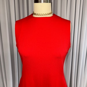 Vintage 1960s Handmade Ruby Red Sleeveless Polyester Shift Dress image 3