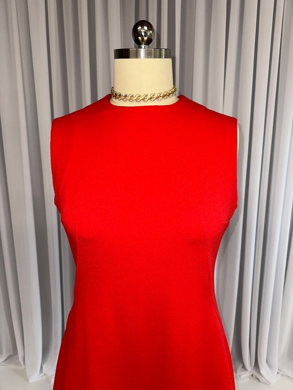 Vintage 1960s Handmade Ruby Red Sleeveless Polyes… - image 3