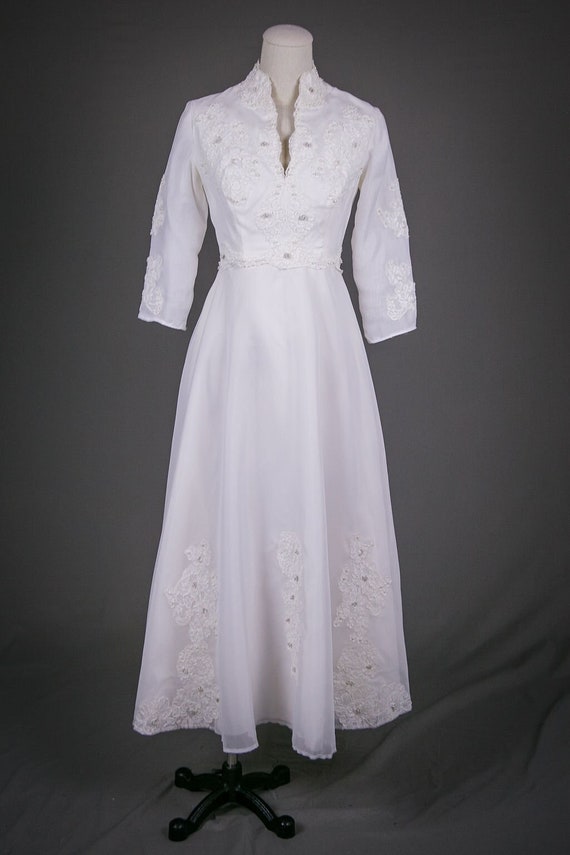 Vintage 1940s Tea Length Organza Wedding Dress XS - image 2