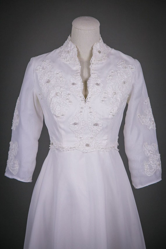 Vintage 1940s Tea Length Organza Wedding Dress XS - image 1