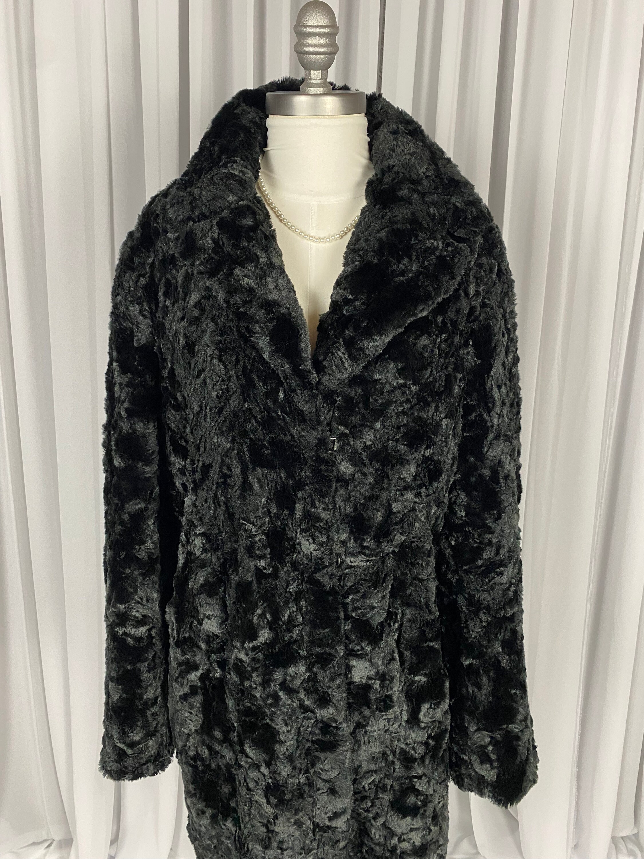 Veste Courte Vintage Femme En Fausse Fourrure Noire - Taille L, Fabriquée Aux USA, Occasion