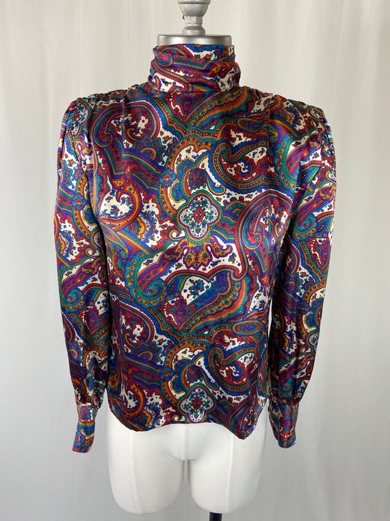 Vintage 1990's Bright Paisley Long Sleeve High Ne… - image 1