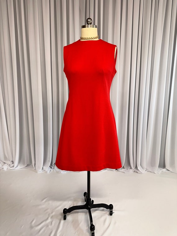 Vintage 1960s Handmade Ruby Red Sleeveless Polyes… - image 1