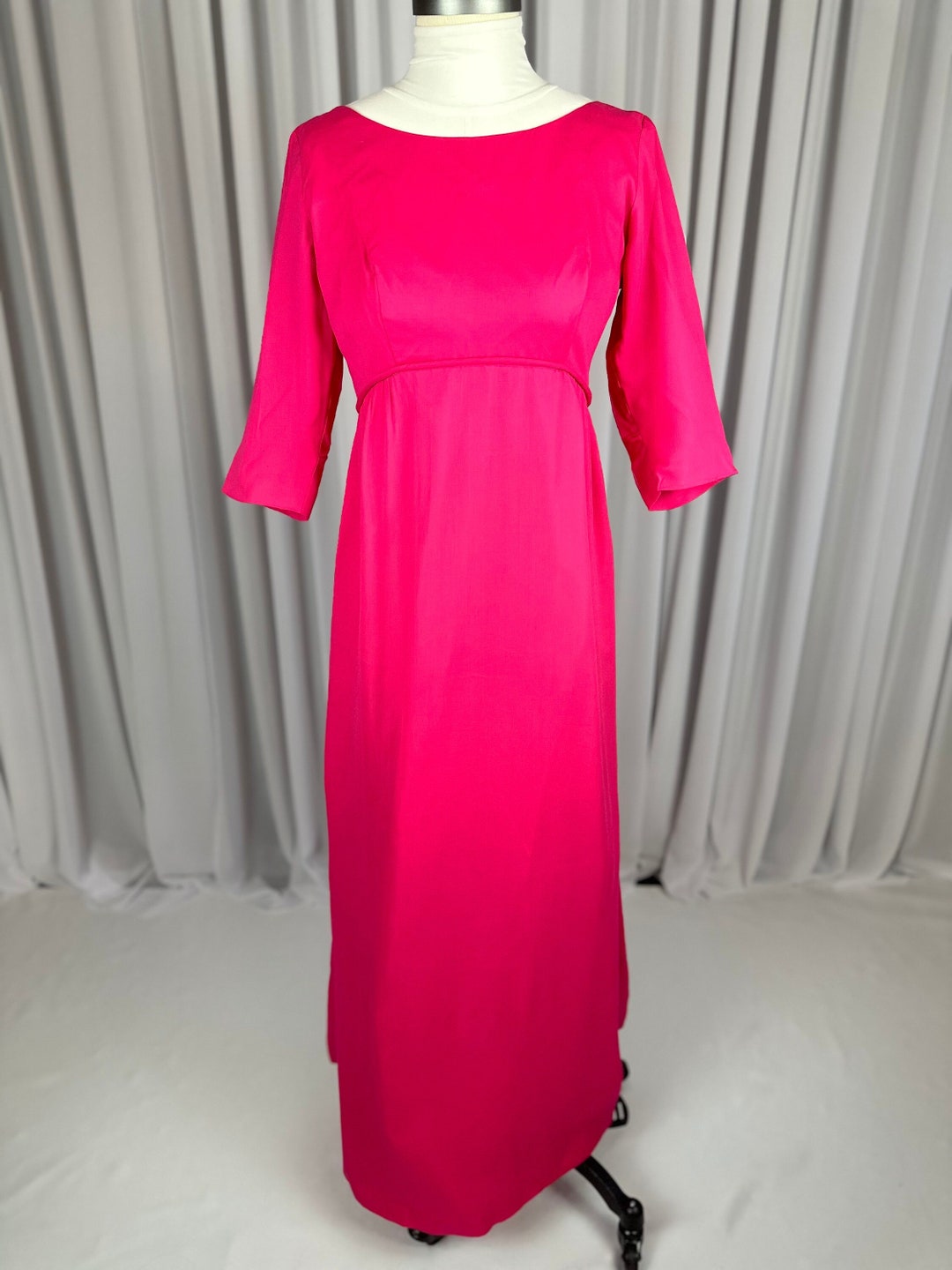 Vintage 1960s Hot Pink Prom bridesmaid formal Empire Waist Dress With Bow Size Medium Etsy UK