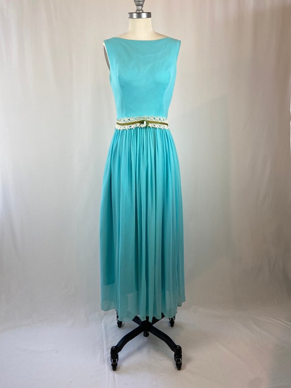 1950s 1960s Vintage Sleeveless Aqua Blue Party Dre