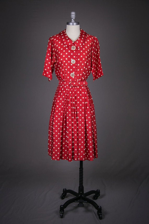 polka dot dress red belt Red Polka Dot Long Sleeve Dress With Belt
