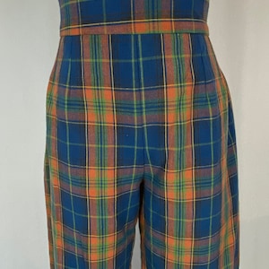 Retro 1990s Women&#39;s High Waisted Wide Leg Plaid Cotton Side Zippered Pants 28-30&quot; Waist Custom Inseam Modern Size 4-6