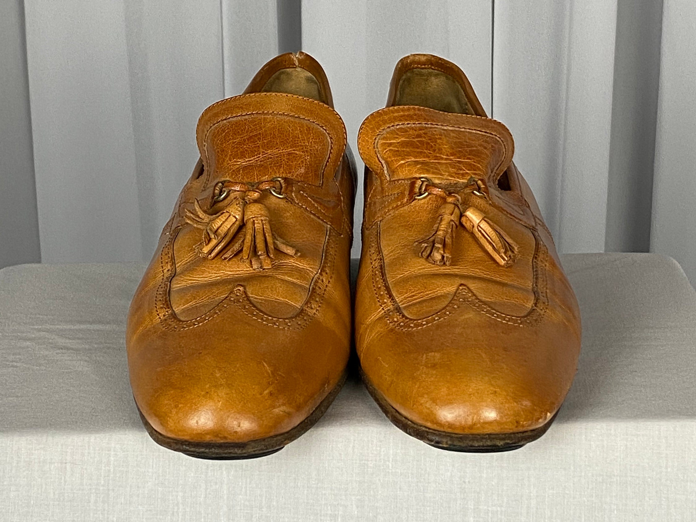 Jean Pier Clemente Loafers Mens 9.5 D Tan Brown Leather Tasseled Vintage Italy Tassel Slip on Brown for Men - JP Pierre main image 2