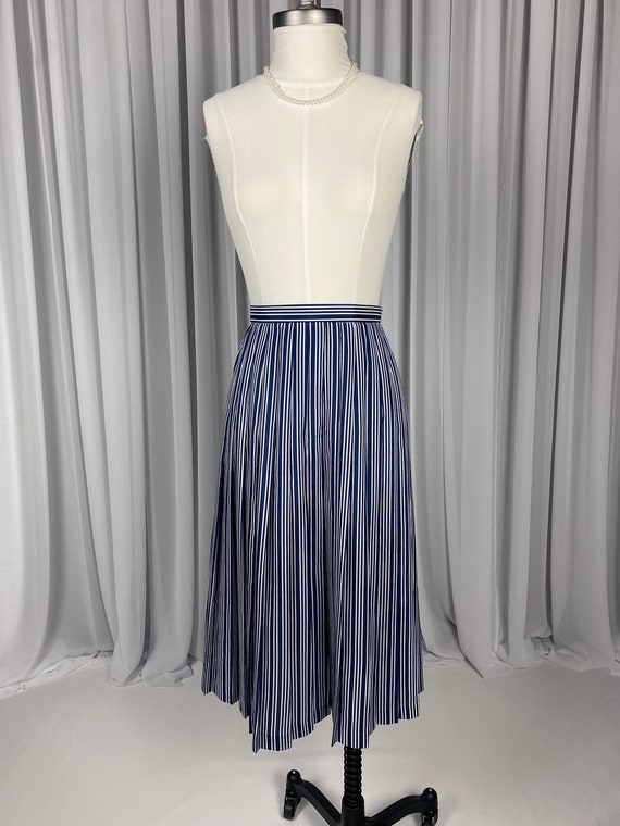 Vintage 1990s Navy & White Striped Pleated Skirt, 