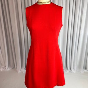 Vintage 1960s Handmade Ruby Red Sleeveless Polyester Shift Dress image 2