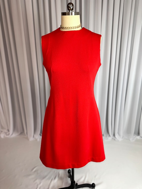 Vintage 1960s Handmade Ruby Red Sleeveless Polyes… - image 2