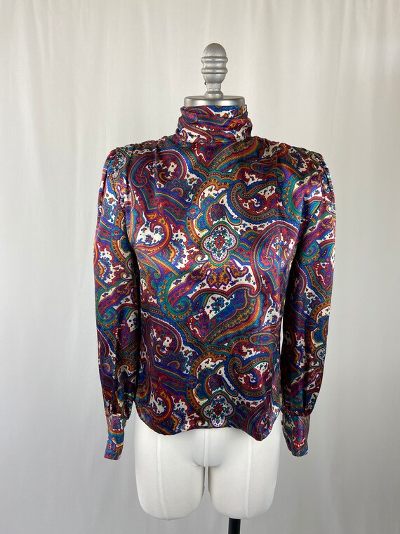 Vintage 1990's Bright Paisley Long Sleeve High Ne… - image 2