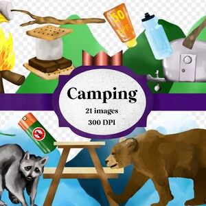 Watercolor camping clipart digital file png - hand drawn artwork transparent background - commercial use - tent, camp, outdoor, nature